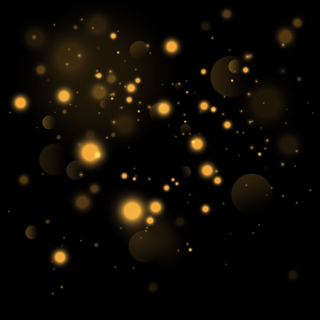 Glowing yellow bokeh circles, sparkling golden dust abstract gold luxury background decoration