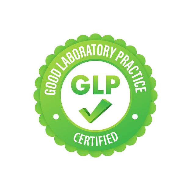 GLP Good Laboratory Practice gecertificeerd teken label Vector voorraad illustratie