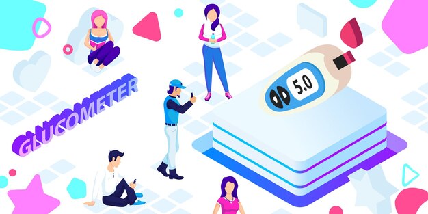 Glucometer 等尺性デザイン アイコン ベクター web イラスト 3 d カラフルなコンセプト