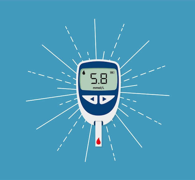 Glucometro apparecchiature mediche per la diagnosi del diabete test del livello del glucometro controllo del livello di zucchero nel sangue mediante glucometro e striscia reattiva a casa illustrazione vettoriale