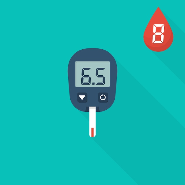 Glucometer plat pictogram geïsoleerd Testen van glucose Bloedsuikermetingen Medische meetapparatuur Diagnostische apparatuur Gezondheidszorg monitoring concept Vector illustratie Diabetisch instrument