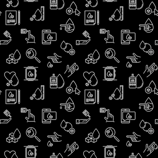 Glucose in Blood vector dark concept seamless pattern