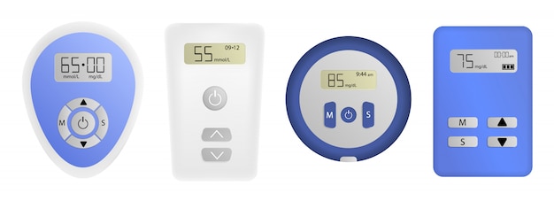 Glucose meter pictogrammen instellen, realistische stijl