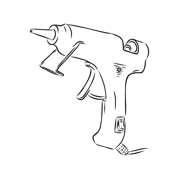 Векторная иллюстрация линии клеевого пистолета на белом фоневид сверху