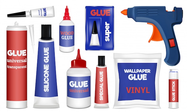 Vector glue icons set. realistic set of glue vector icons isolated