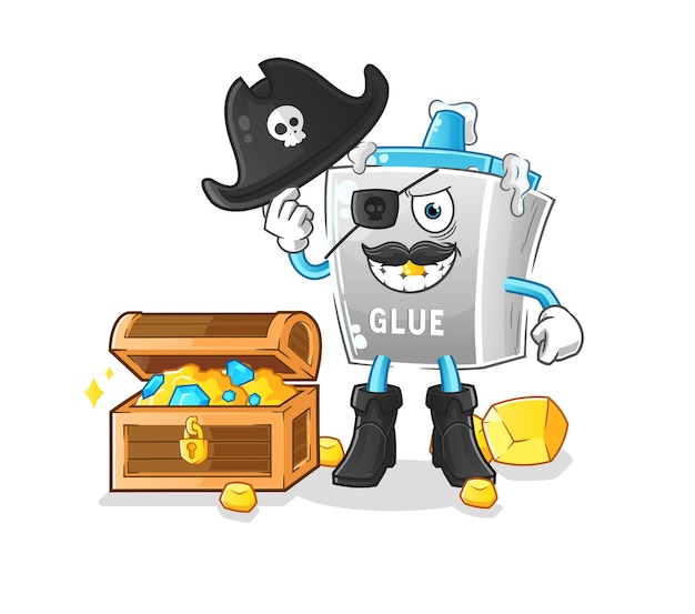 Glue pirate with treasure mascot. cartoon vector