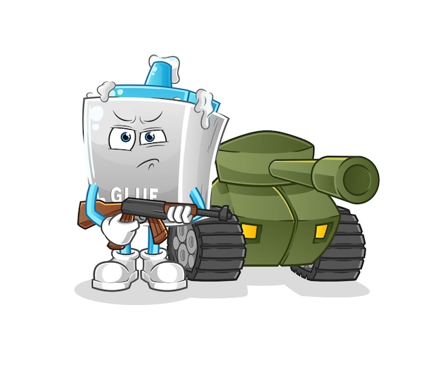 Glue soldier with tank character. cartoon mascot vector