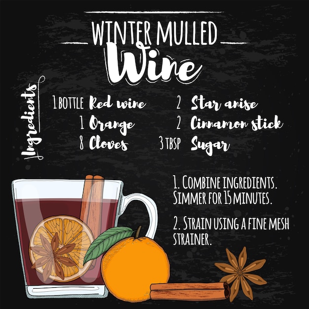 Glühwein Warme drank illustratie recept op blackboard