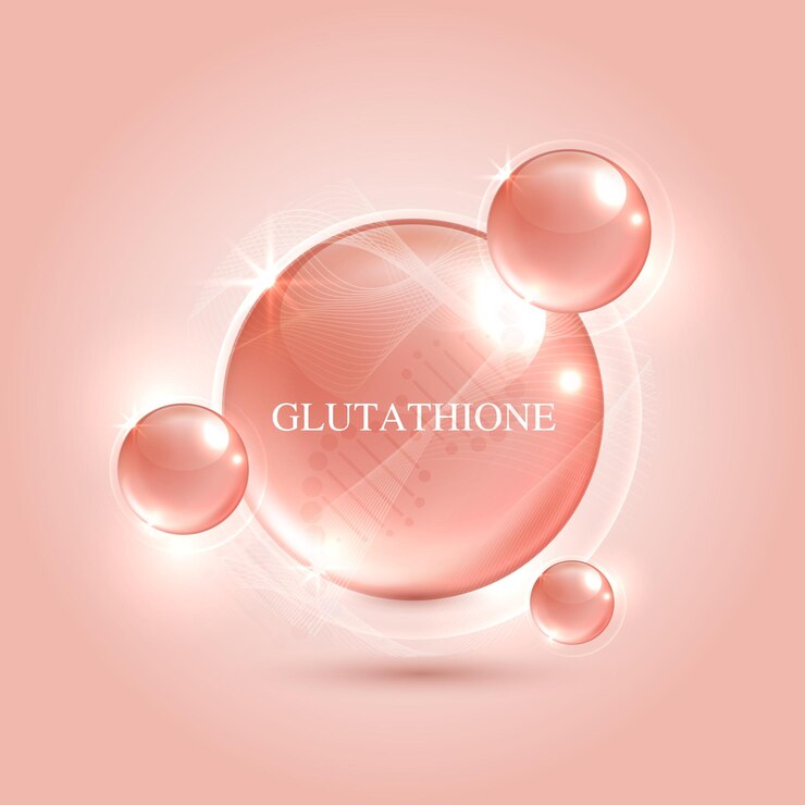 Vector glutathione serum drops over pink skin cells with cosmetic advertising healthy life medical and dietary supplement natural skin care cosmetic stimulate collagen vector design