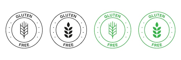 Gluten Free Green and Black Stamp Set Non Wheat Allergy Label for Restaurant Menu Organic Food Free