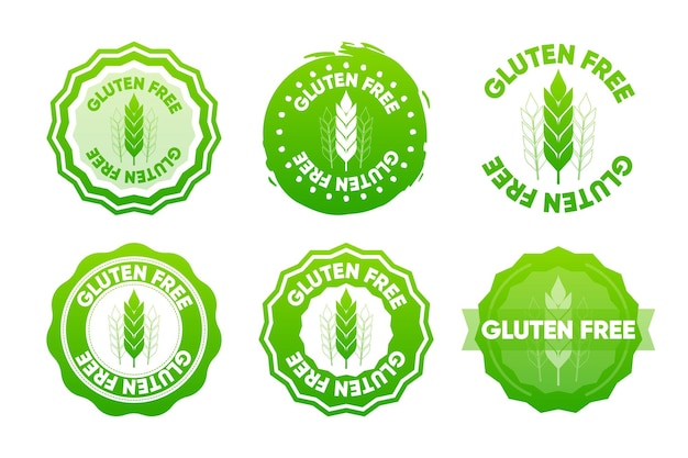 Gluten free icons The concept of healthy natural organic food Collection of stamps in various designs Food packaging decoration element Vector illustration