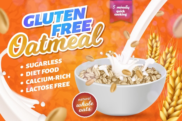 Vector gluten, lactose free oatmeal horizontal banner