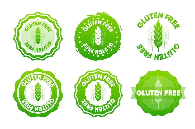 Glutenvrije iconen Het concept van gezonde natuurlijke biologische voeding Verzameling van postzegels in verschillende uitvoeringen Decoratie-element voor voedselverpakkingen Vector illustratie