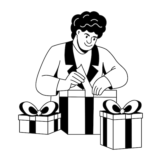 Glyfillustratie van een persoon die geschenken inpakt