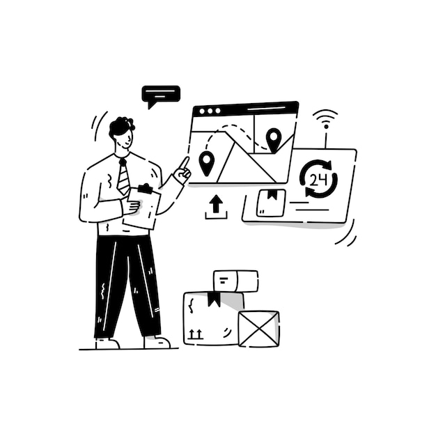 A glyph hand drawn vector of online logistics