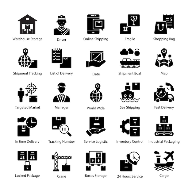 Glyph Icons Collection of Logistics