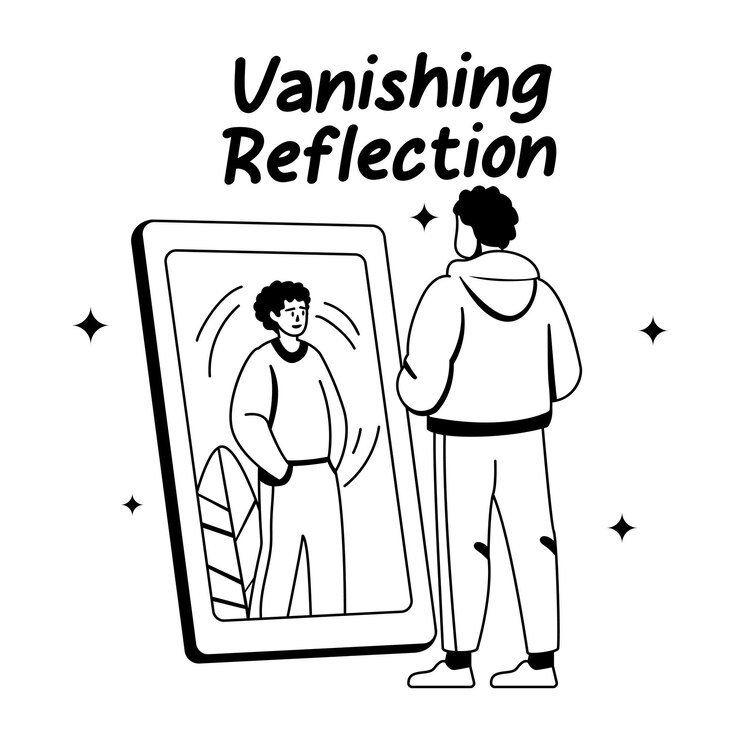 Vector a glyph illustration of a character standing in front of mirror feeling low esteem