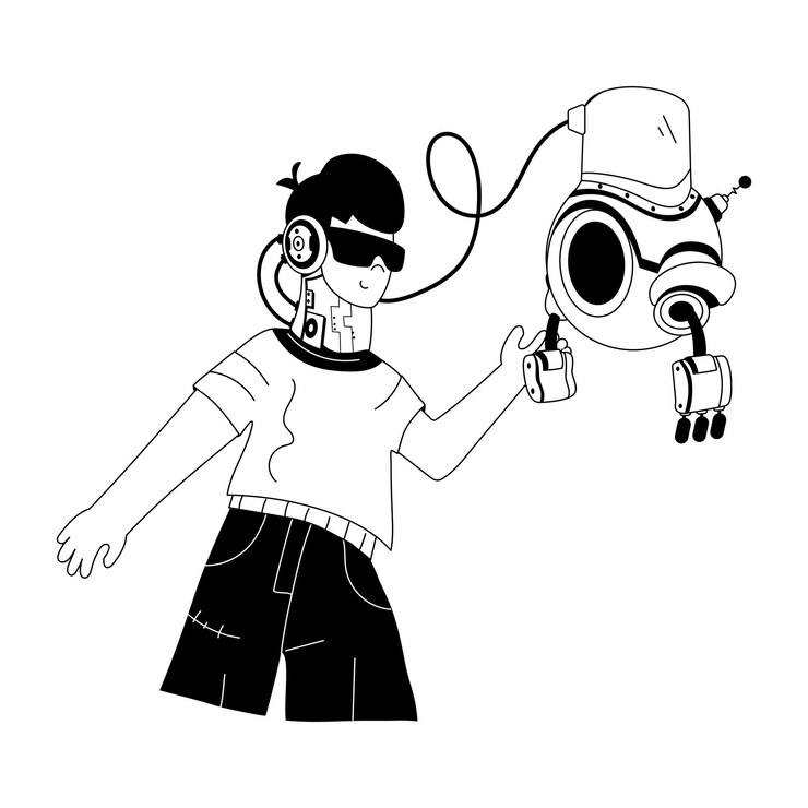 Vector a glyph illustration of human robot