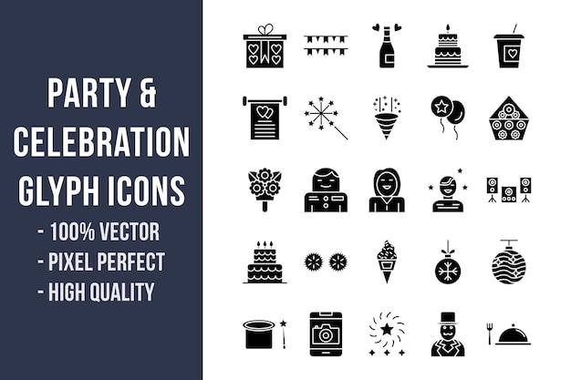 Glyph-pictogrammen voor feest en feest