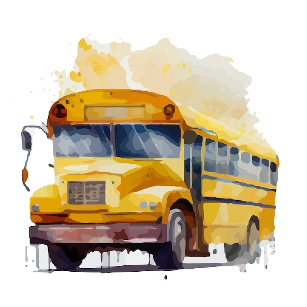 GMC SCHOOL BUS Yellow, watercolur, vector, illustrator, design