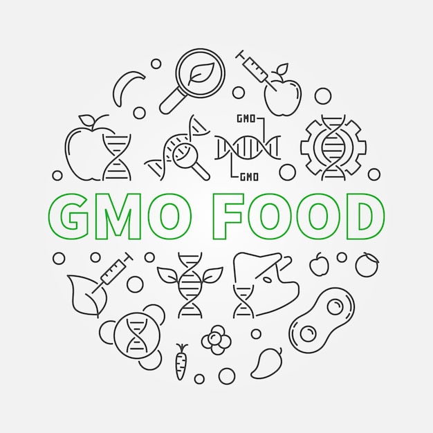 Gmo food round concept illustration in outline style