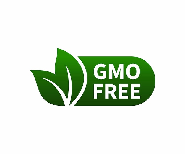 GMOフリーのラベルデザイン。健康食品パッケージ デザインのベクトル緑の葉非 GMO ロゴ記号。