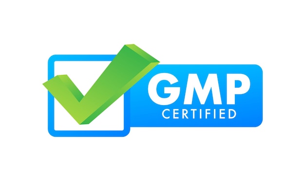 Etichetta con timbro rotondo certificato gmp good manufacturing practice illustrazione vettoriale