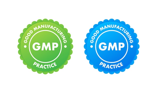 GMP Good Manufacturing Practice certified round stamp Vector background Vector logo