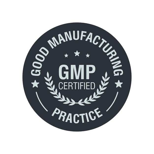 Надлежащая производственная практика GMP сертифицирована круглой печатью на белом фоне Вектор
