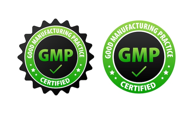 Vector gmp good manufacturing practice gecertificeerd tekenlabel