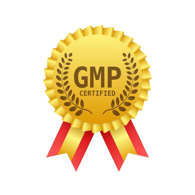 Gmp good manufacturing practice gecertificeerde ronde stempel vector achtergrond vector logo