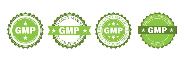 GMP set of round badges Certified industrial stickers for products with Good Manufacturing Practice tag