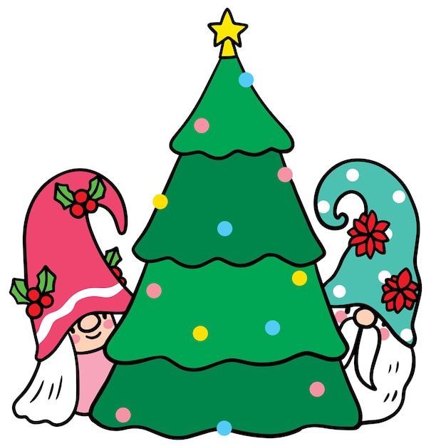 Gnome クリスマス、漫画のかわいい文字ベクトル。