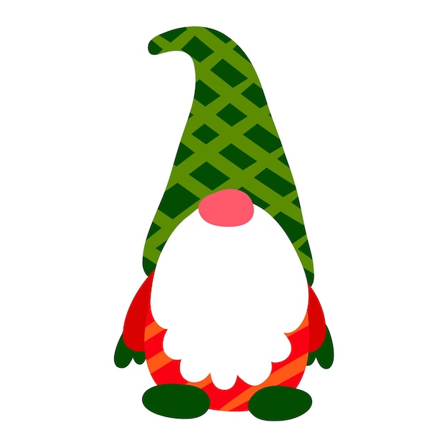 Vector gnome christmas scandinavian small gnome in a new years santa hat flat doodle cartoon hand drawn