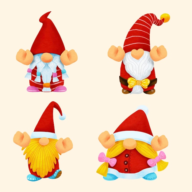 Gnome christmas watercolor set.illustration vector.