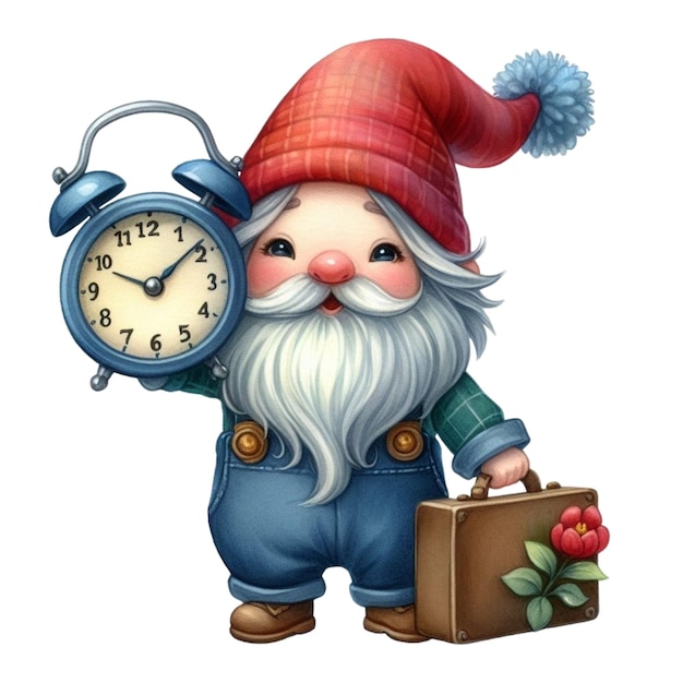 Gnome Cute met een wekker Clipart Waterverf