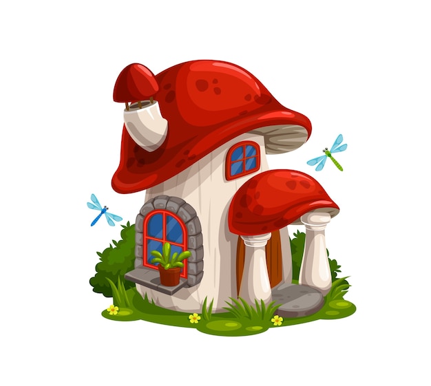 Gnome, dwarf fairytale house or hut in mushroom cartoon .