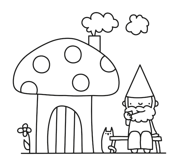 Gnome met paddestoel huis vectorillustratie