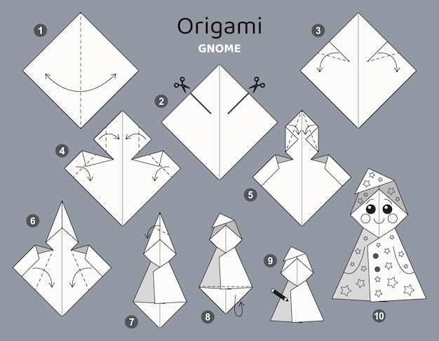 Gnome origami scheme tutorial moving model Origami for kids Step by step