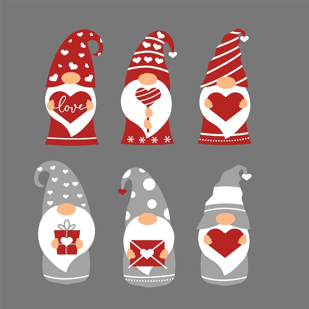 Vector gnome valentine's with love decorativevalentinekids characters weddingcardhand drawn cartoon