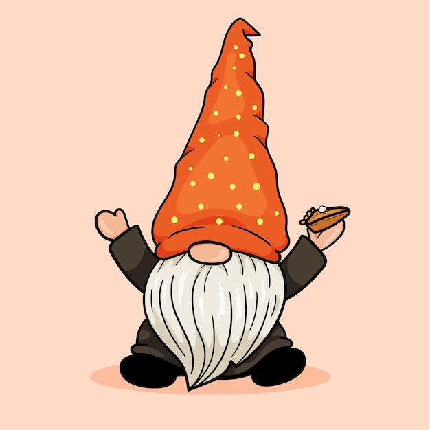 Vector gnome with pumpkin slice cake