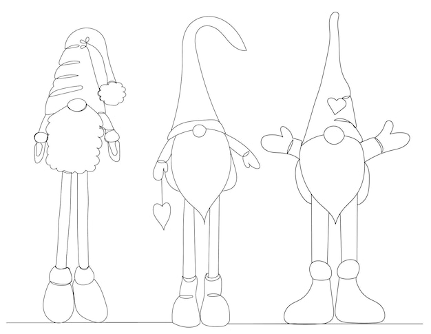 Gnomes drawing by one continuous line, sketch
