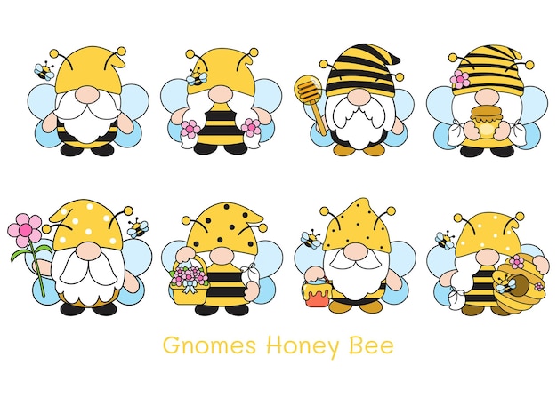 Vector gnomes honey bee filled clipart