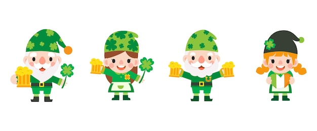 Vettore gnomi giorno di san patrizio clipart gnomi uomo e donna san patrizio