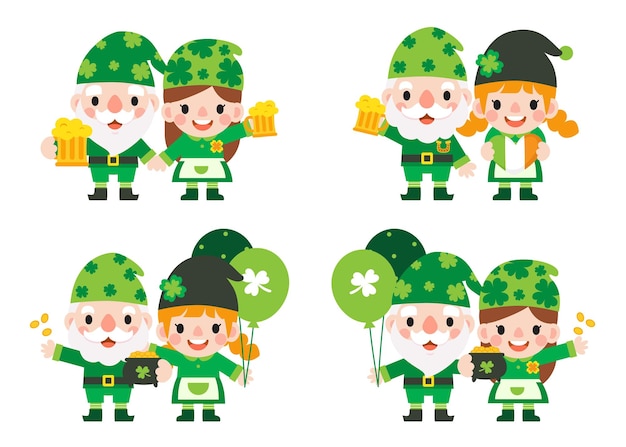 Vettore gnomi giorno di san patrizio clipart gnomi uomo e donna san patrizio