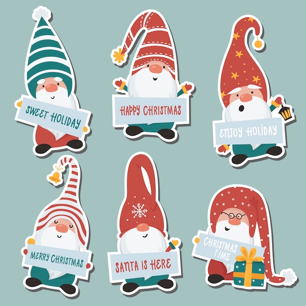 Vector gnomes stickers collection.