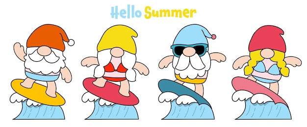 Gnomes surfplank zomer gevuld clipart