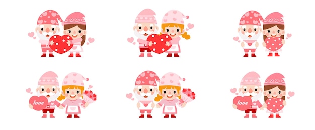 Vettore gnomi san valentino con i cuori clipart gnomi amore dolci gnomi per il giorno di san valentino romantico gnomo san valentino