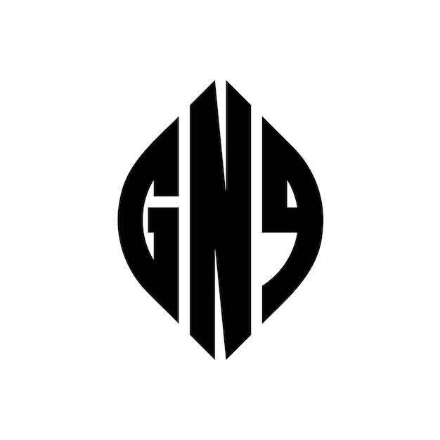 GNQ 円の形状のロゴデザイン 円とエリプスの形状の GNQ エリプス文字 タイポグラフィックスタイルの3つのイニシャルが円のロゴを形成します GNQ 輪のエンブレム 抽象のモノグラム 文字マーク ベクトル
