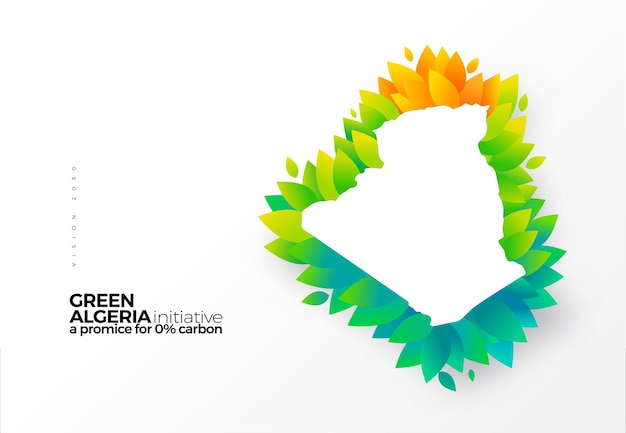 Go green carbon removal initiative graphic design Algeria map with green leaves